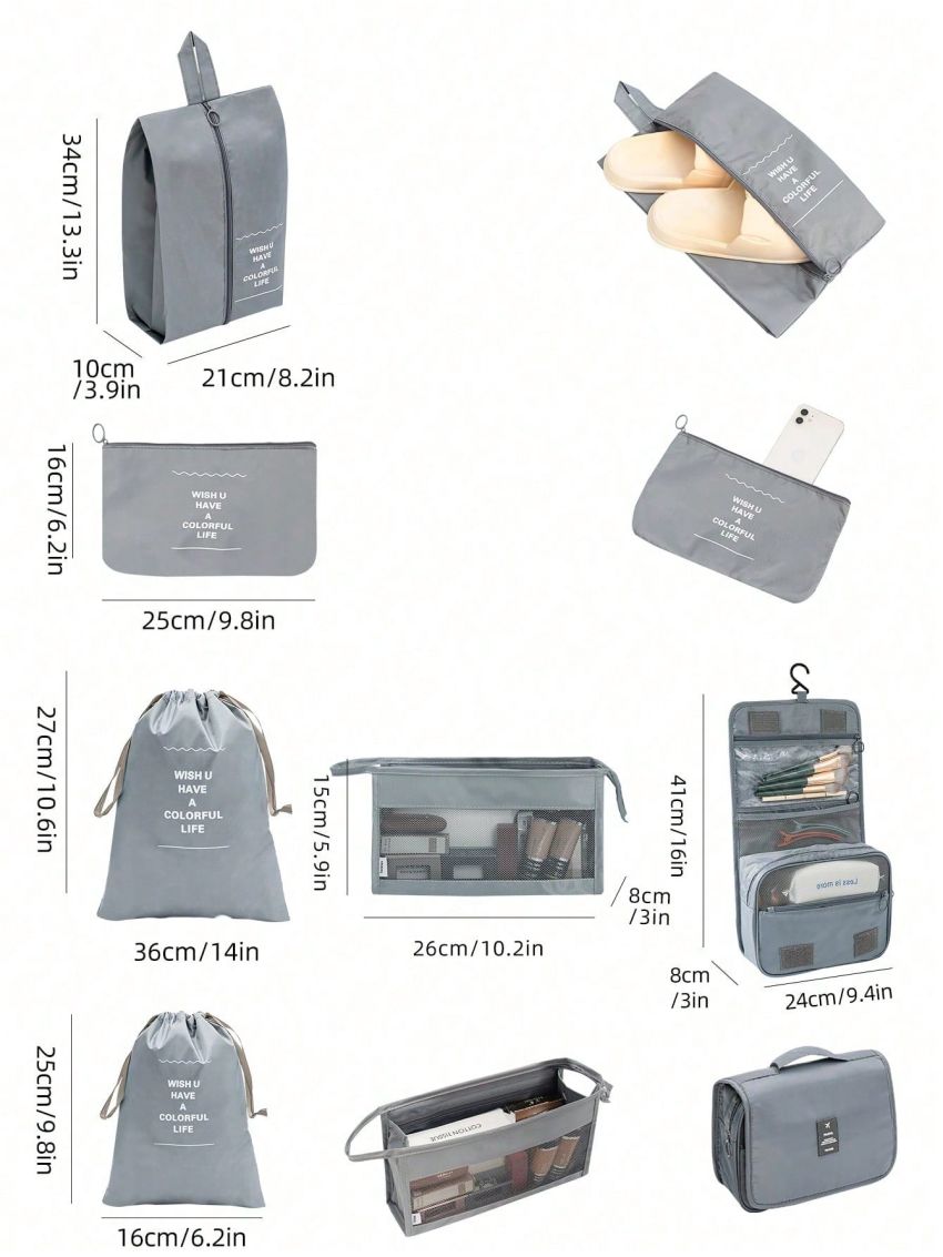 10pcs/set Polyester Travel Toiletry Bag, Modern Portable Makeup Organizer For Travel