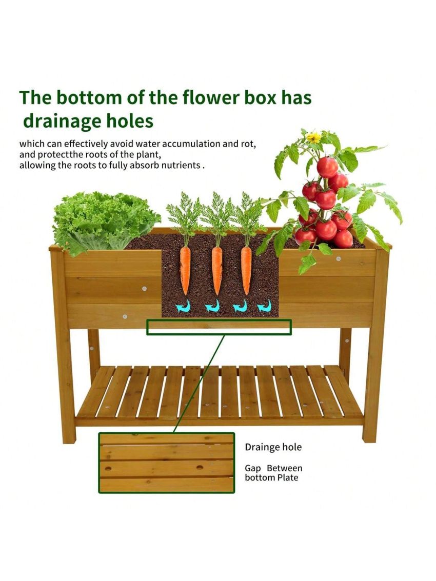 Raised Garden Bed,Planter Box with Legs & Storage Shelf Wooden Elevated Vegetable Growing Bed for Flower/Herb/Backyard/Patio/Balcony