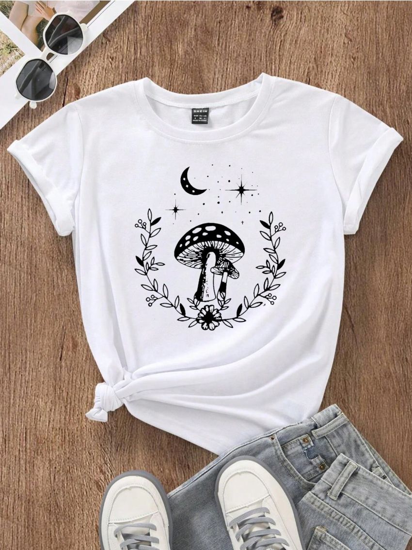 Mushroom & Moon Print Tee