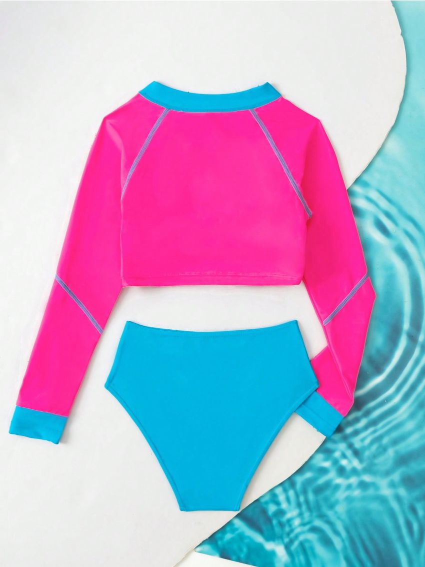 Older Girl's Zippered Long-sleeved Swimsuit Suit