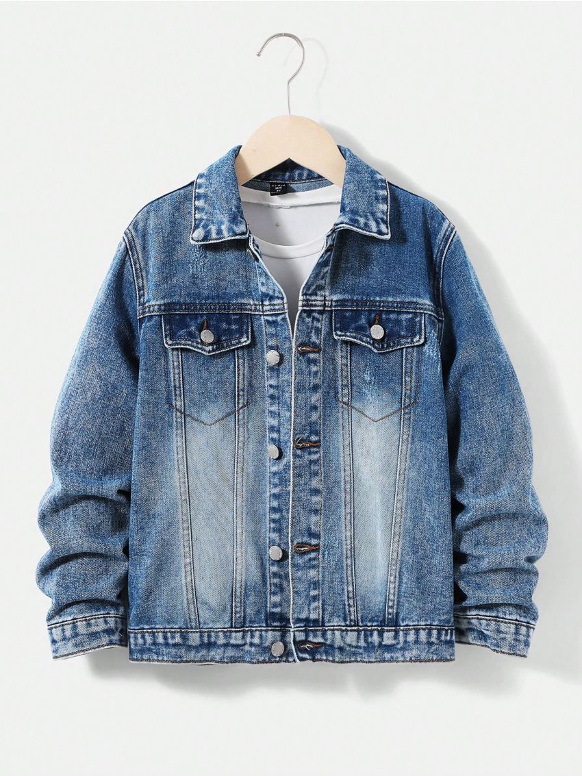 SHEIN Tween Boy Bleach Wash Denim Jacket Without Tee