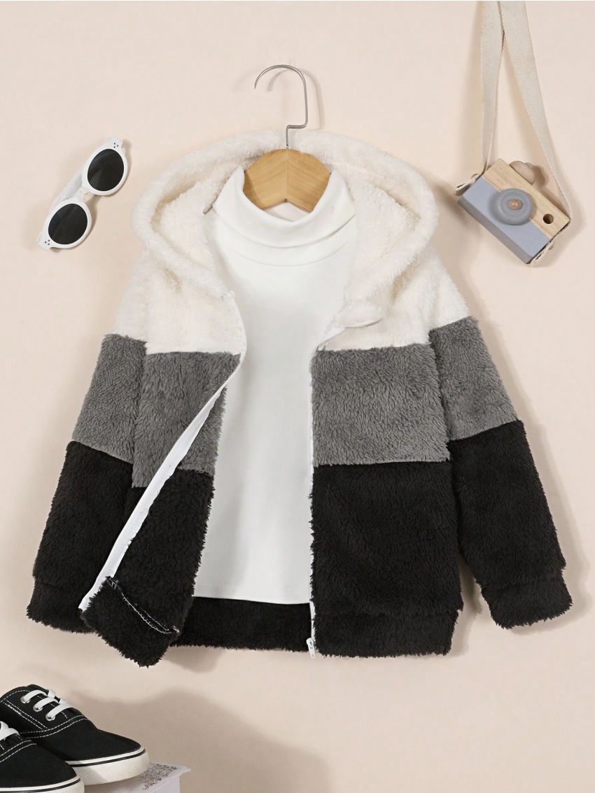 Toddler Boys' Color-block Hooded Plush Jacket