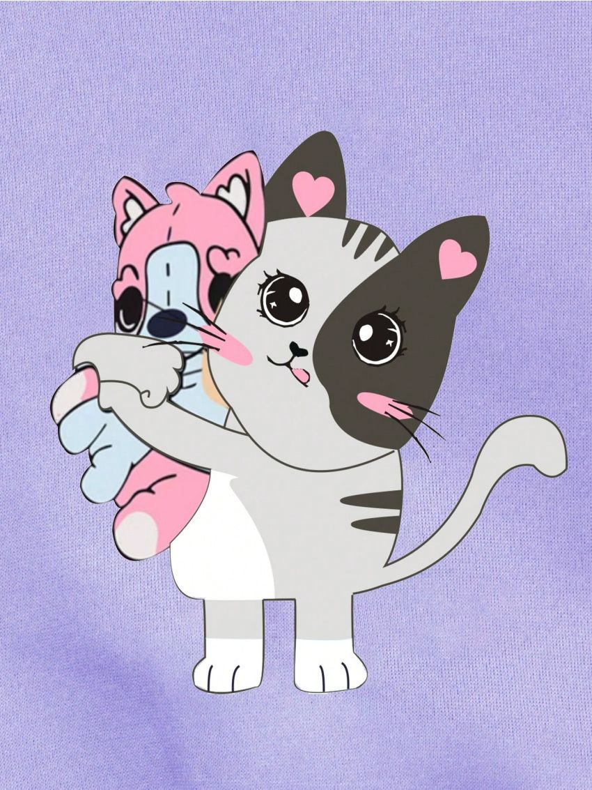 SHEIN Kids QTFun Young Girl Cartoon Print Fleece Sweatshirt