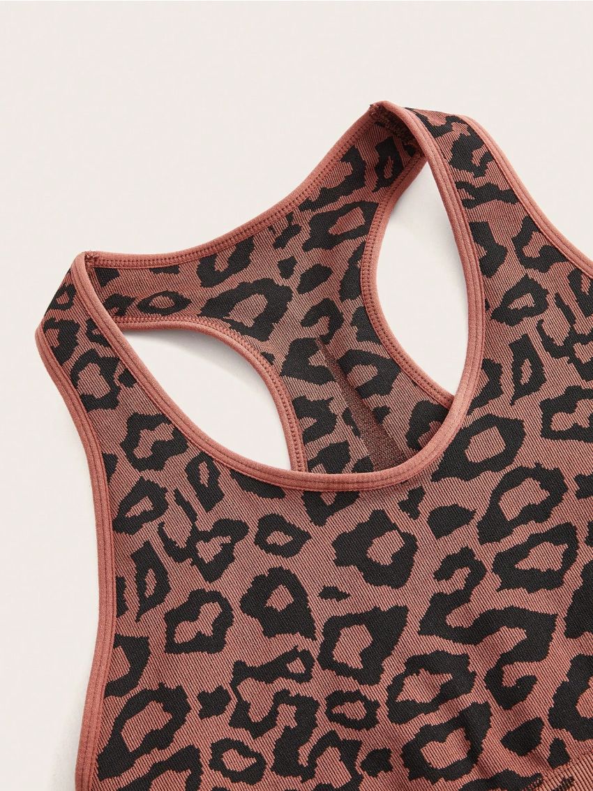 Plus Leopard Print Racerback Sports Bra