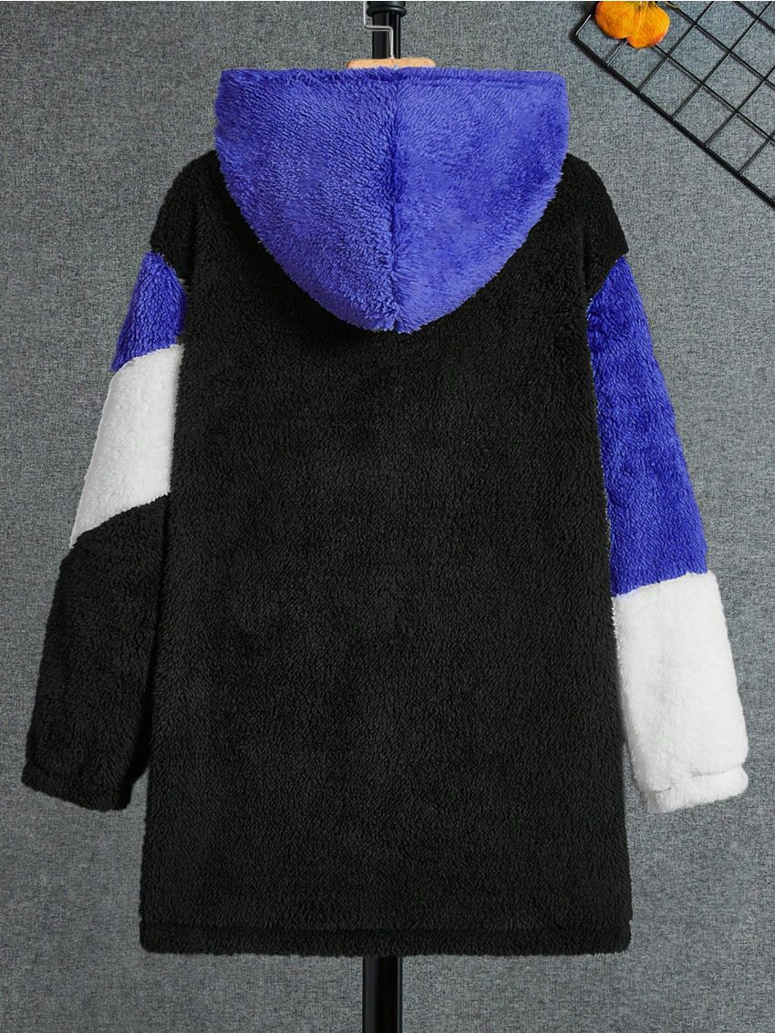 SHEIN Tween Boys' Color Block Hoodies Plush Jacket