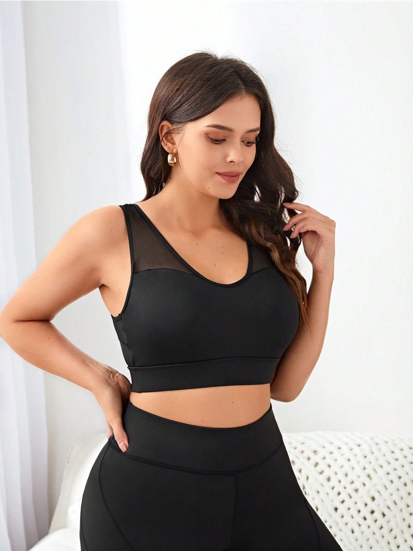 Yoga Basic Plus Size V-Neck Mesh Back Sport Bra