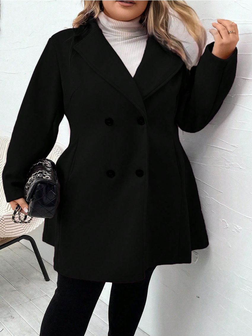 SHEIN CURVE+ Plus Lapel Neck Double Breasted Overcoat