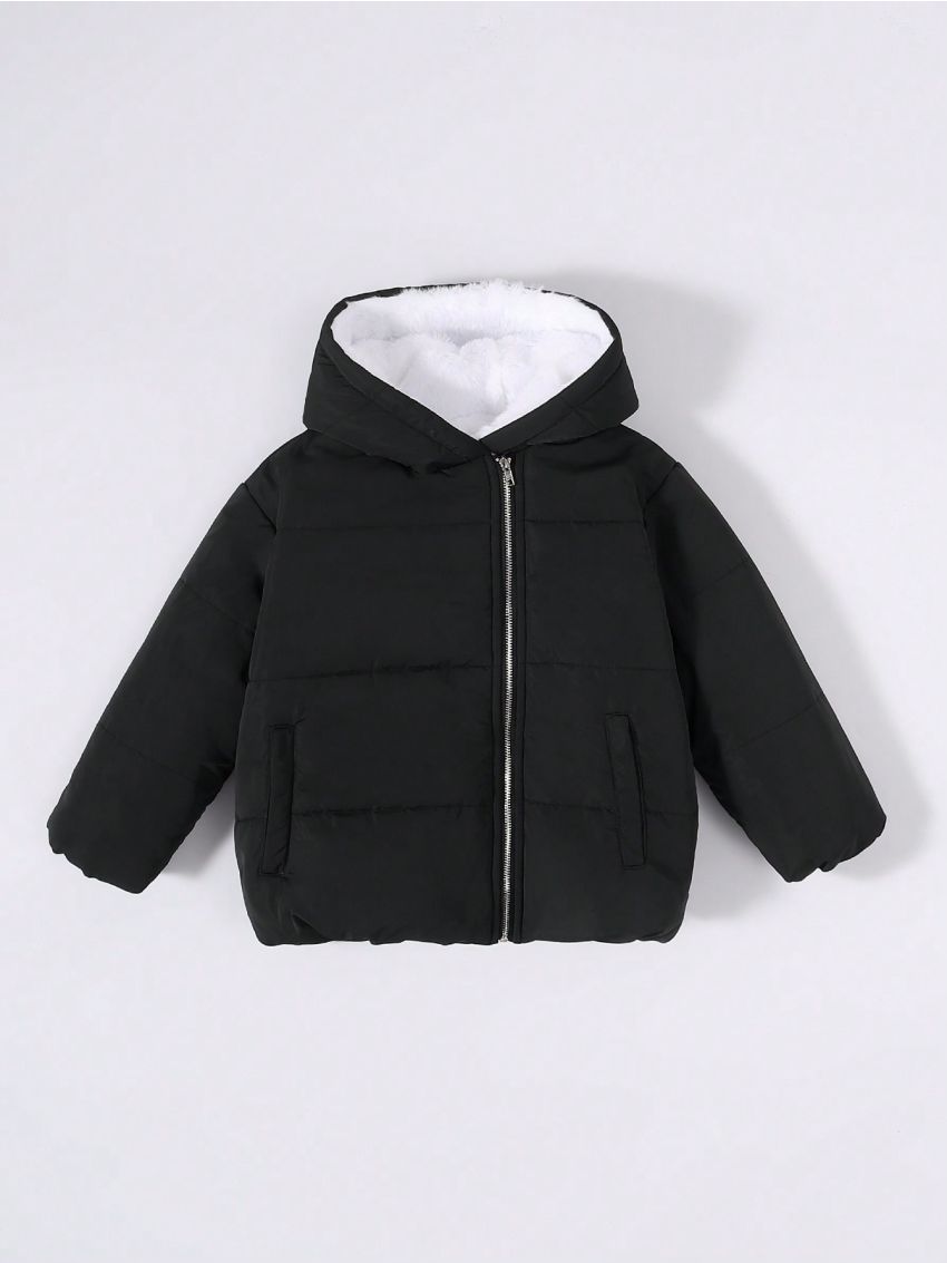SHEIN Young Boy Teddy Lined Hooded Puffer Coat