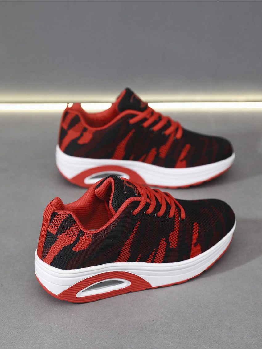 Red Cushioned Autumn Breathable Mesh Outdoor Fitness Running Shoes, Cheap, Stylish, Low-cut, Lightweight, Non-slip For Tennis, Volleyball