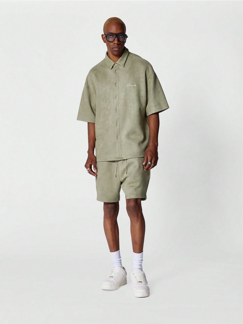 SUMWON Suedette Button Through Shirt And Short 2 Piece Set