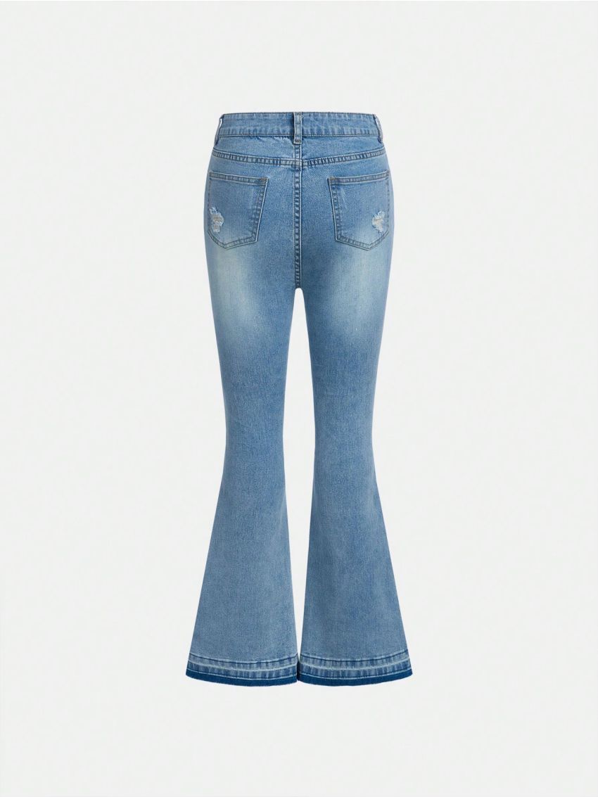 Teen Girl Y2k Vintage Bleach Wash Frayed Hole Low Waist Flare Jeans