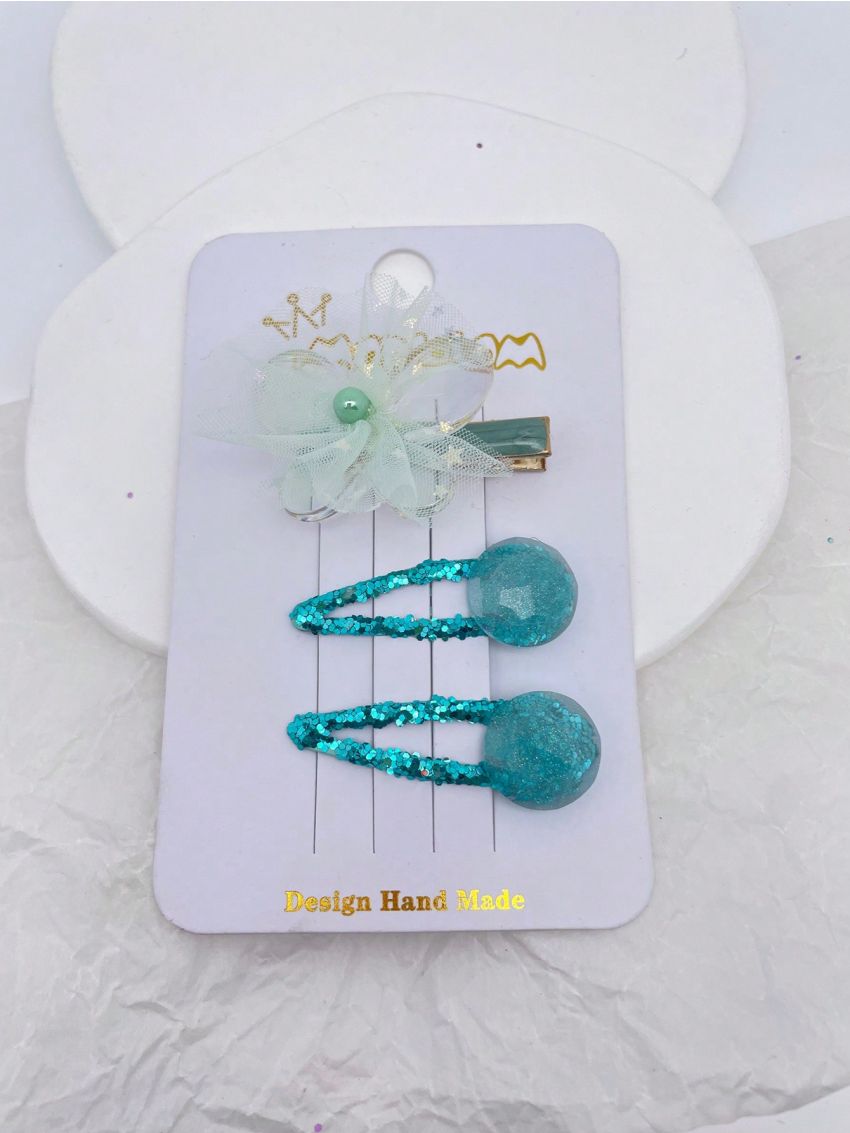 3pcs/set Shiny Hairclips & Mesh Butterfly Decor Hairclips, Suitable For Daily Outfits