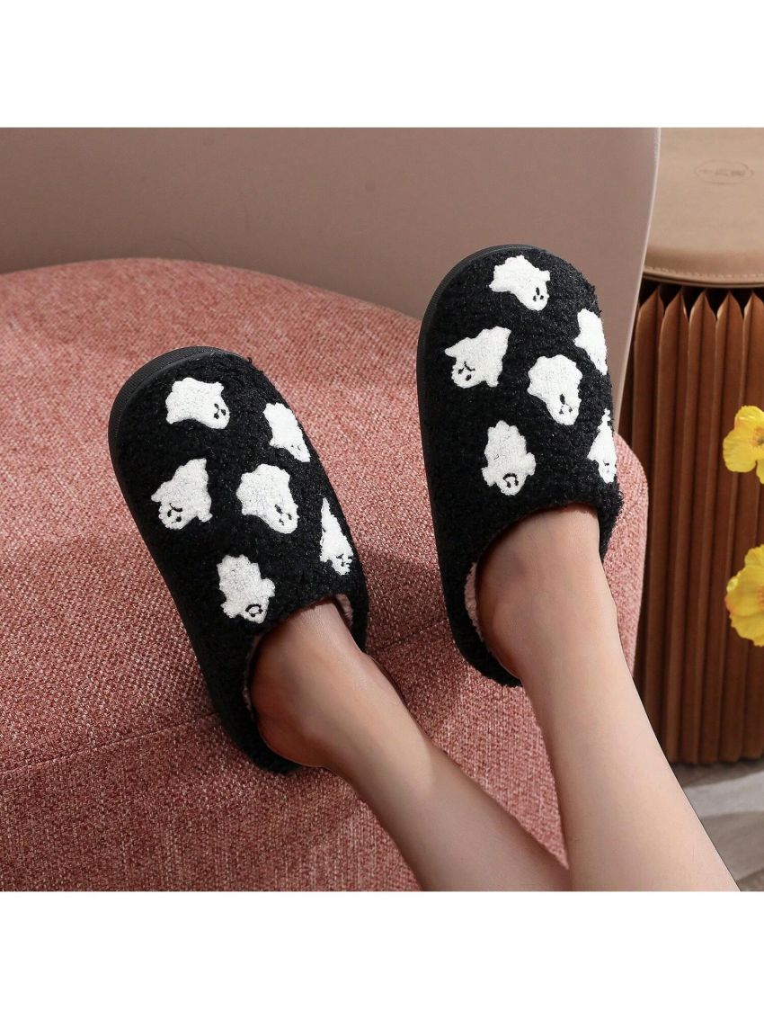 Unisex Thick Plush Halloween Little Ghost Warm Home Slippers