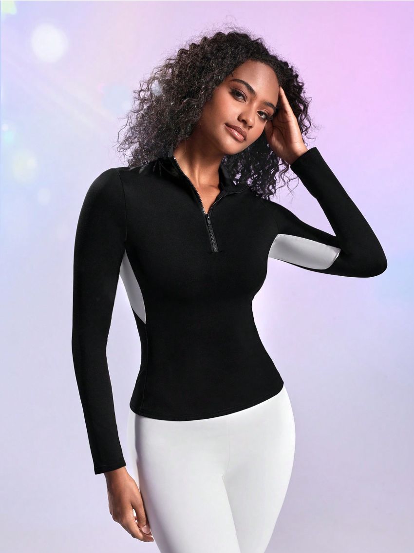 SHEIN Leisure Women's High Neck Long Sleeve Sports Sweatshirt
