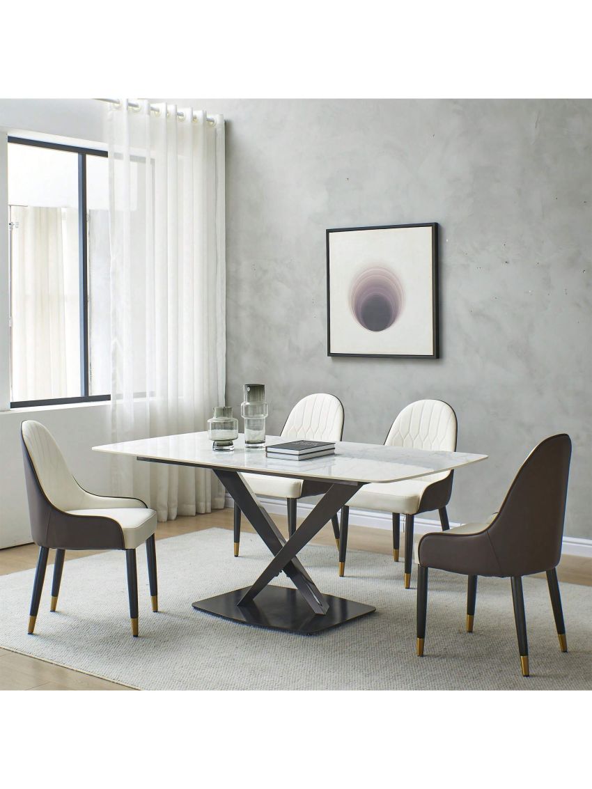 Montary Marble Dining Table with 6 Pcs Chairs, 63