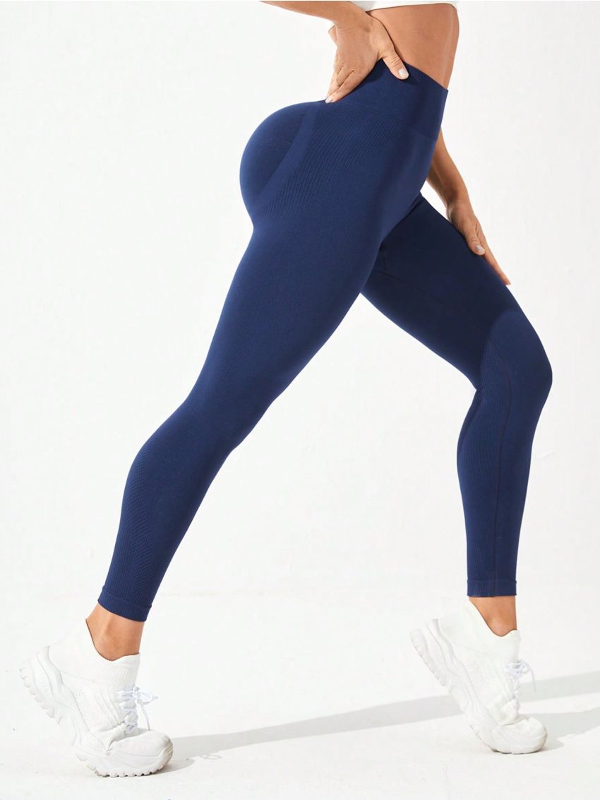 Solid Color Wide Waistband Sports Leggings