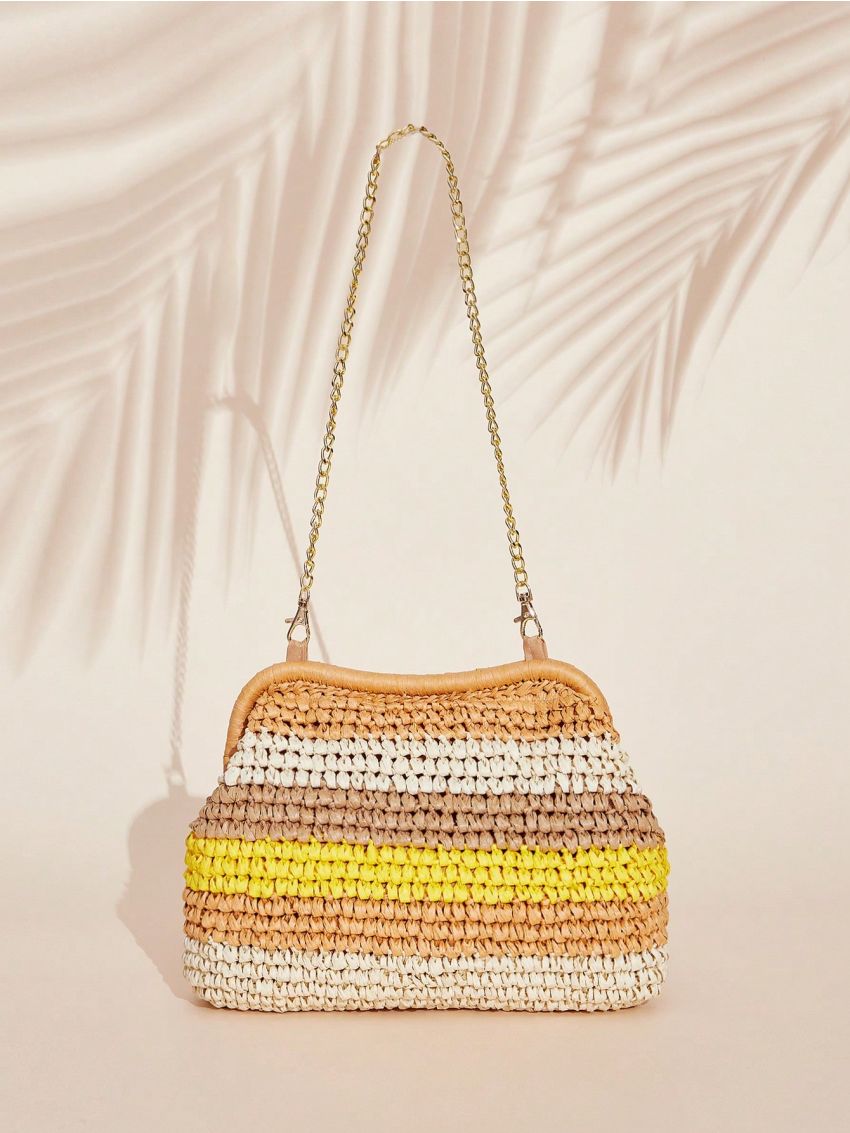 SHEIN VCAY Striped Pattern Chain Crochet Bag