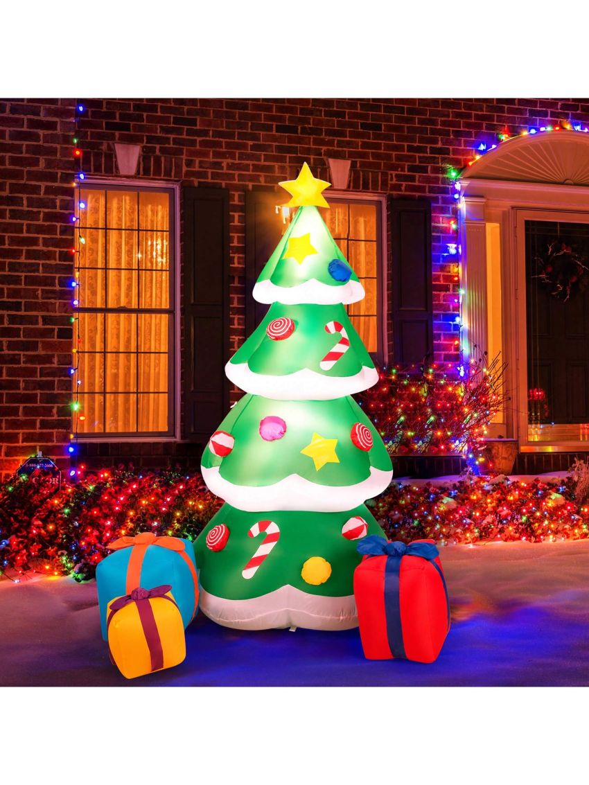 Gymax 6ft Inflatable Christmas Tree Indoor Outdoor Decoration w/ 3 Gift Boxes