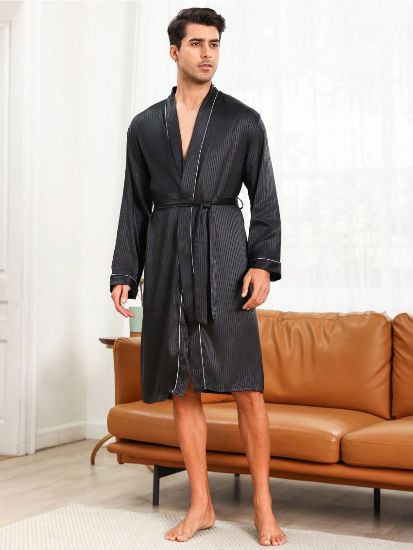 Men'S Color Block Border Home Clothes Bathrobe