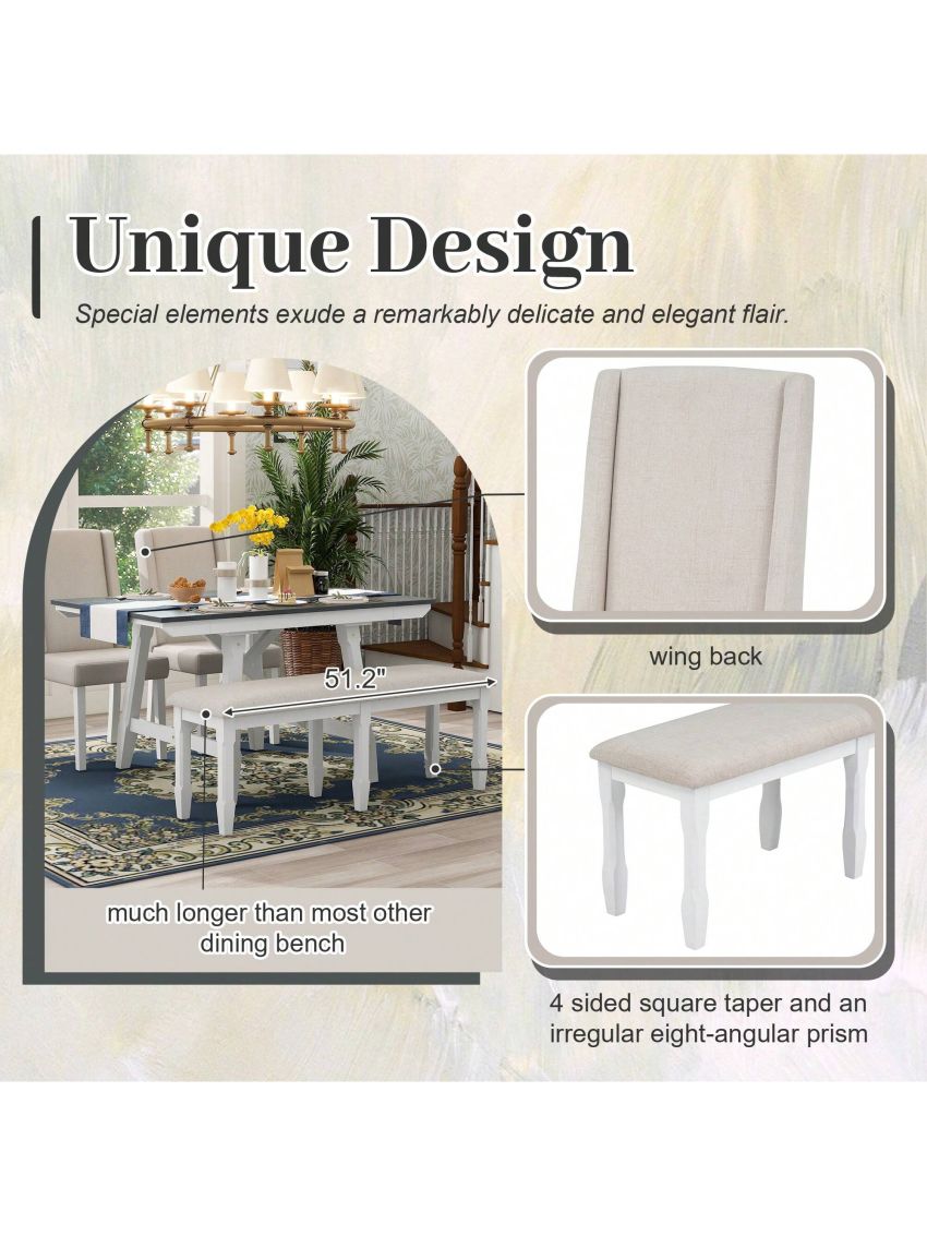 Nestfair Gray 6-Piece Dining Table with 4-Chairs and 1-Bench