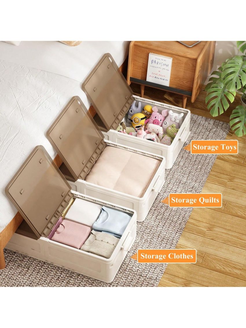 Under-Bed Storage Plastic Containers Box with Lids and Wheels, Sturdy Storage Organizer Cabinet for Closet and Under Sofa to Storing Clothes, Quilts, Shoes, and Bedding. Stackable Bins