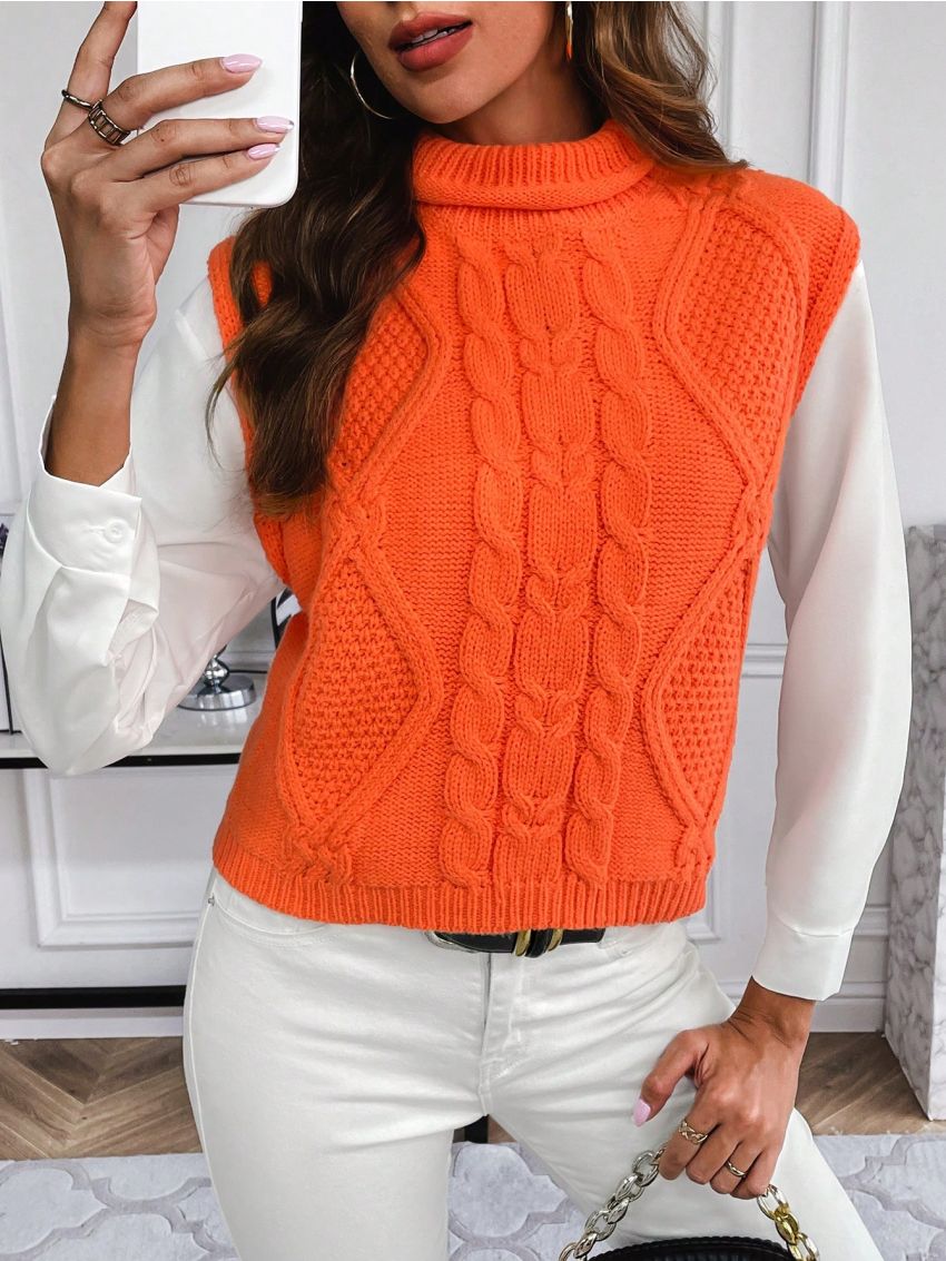 SHEIN LUNE 1pc Turtleneck Cable Knit Sweater Vest
