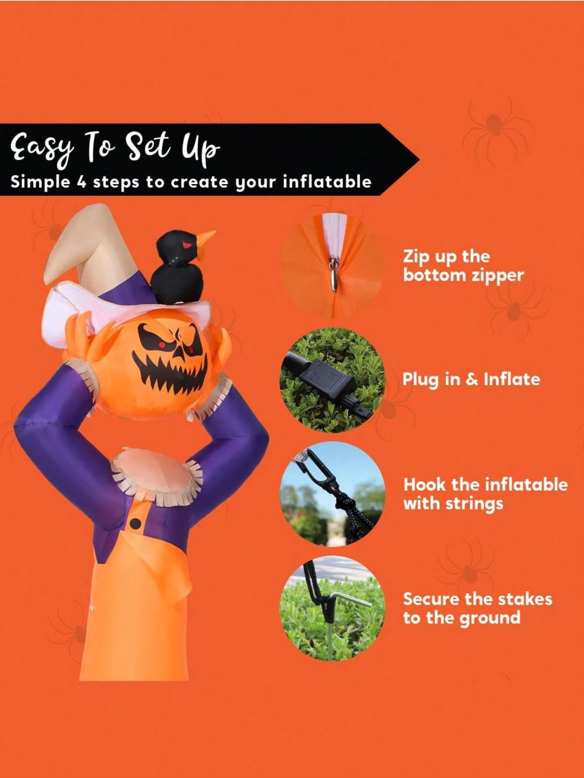 Joeidomi 9 FT Tall Halloween Inflatable Scarecrow with Built-in LEDs, Giant Blow Up Scarecrow with Red Eyes and Crows for Halloween Outdoor Decoration, Yard, Garden, Lawn Holiday Party Decorations