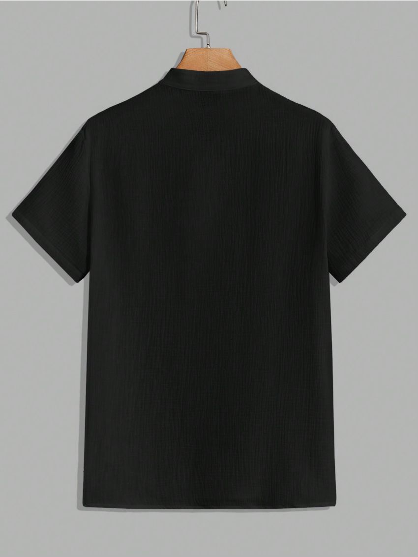 SHEIN Men Solid Half Button Shirt & Drawstring Waist Pants