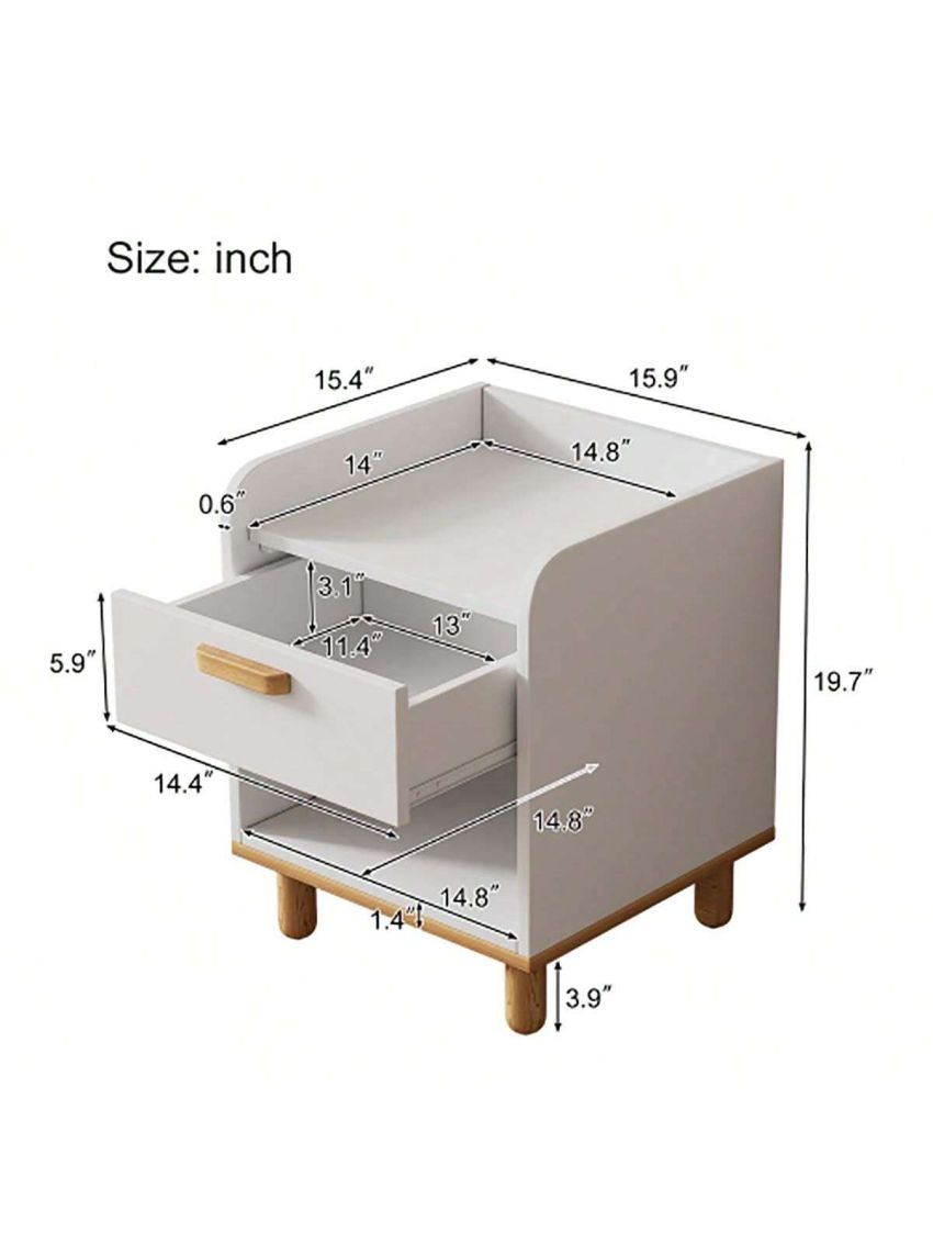 Modern White Modern Nightstand, 2-Tier Side Table with Drawer and Storage Shelf, Bedside Table End Table, Modern Night Stand for Bedroom, Home Office,White