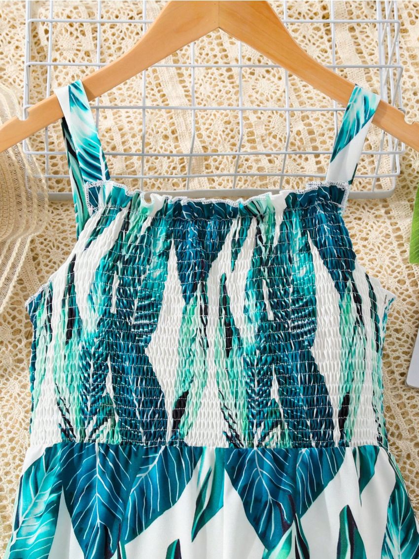 SHEIN Kids FANZEY Tween Girls' Printed Panel Bustier Top Jumpsuit