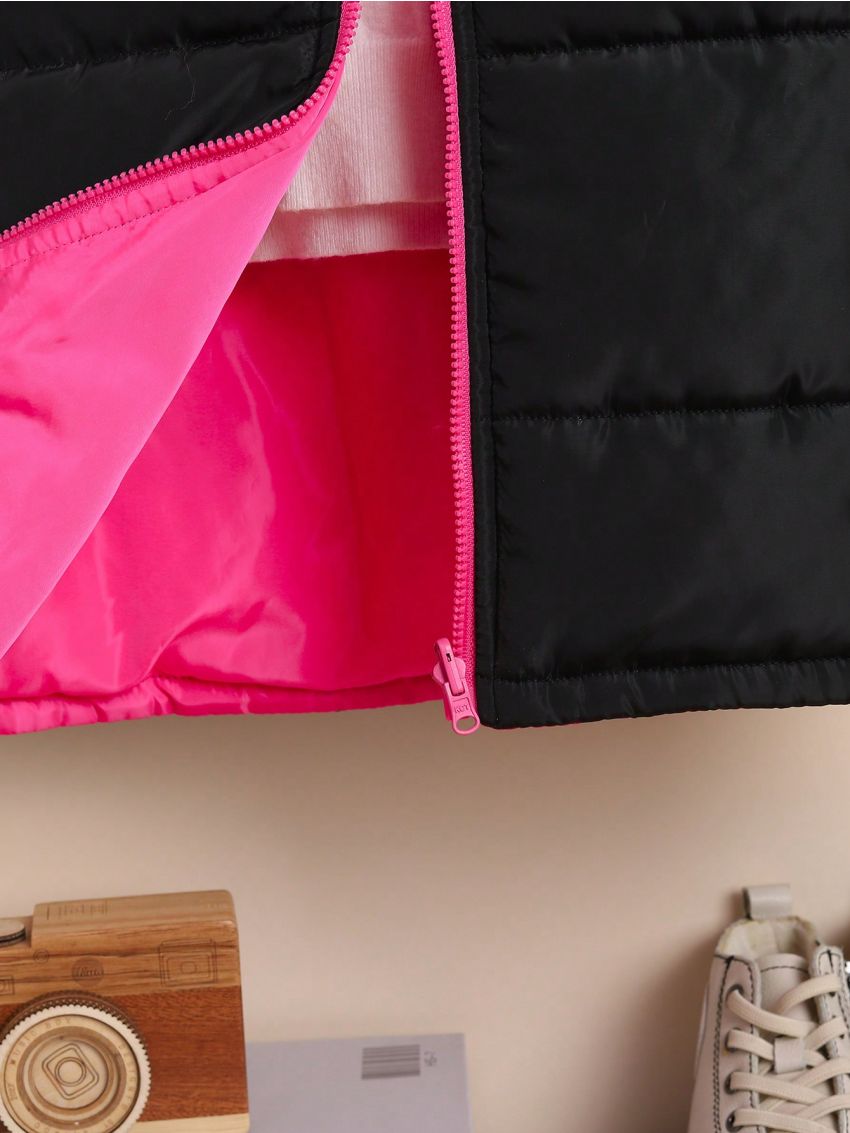 SHEIN Young Girl Zip Up Hooded Puffer Coat