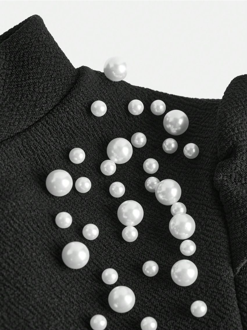 SHEIN Tween Girl Pearls Beaded Gigot Sleeve Mock Neckline Jumpsuit