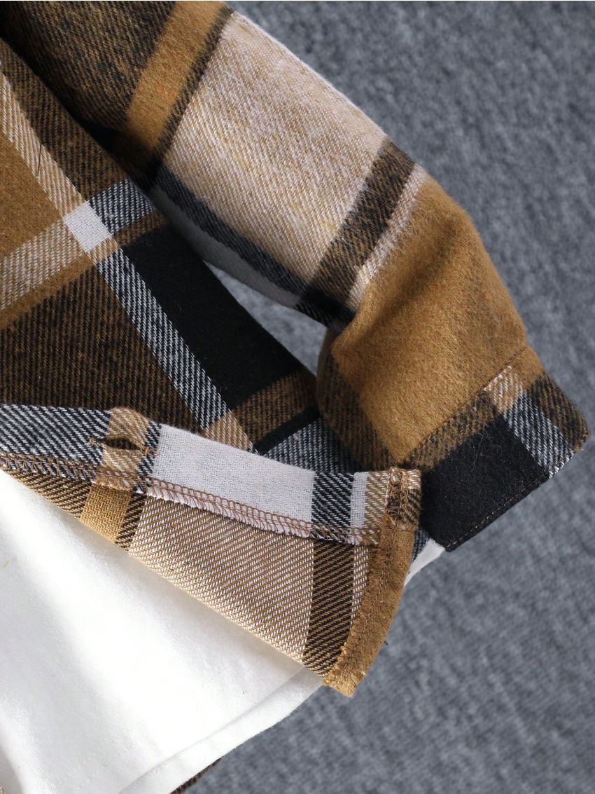 SHEIN Kids EVRYDAY Toddler Boys' Casual Grid Hooded Jacket