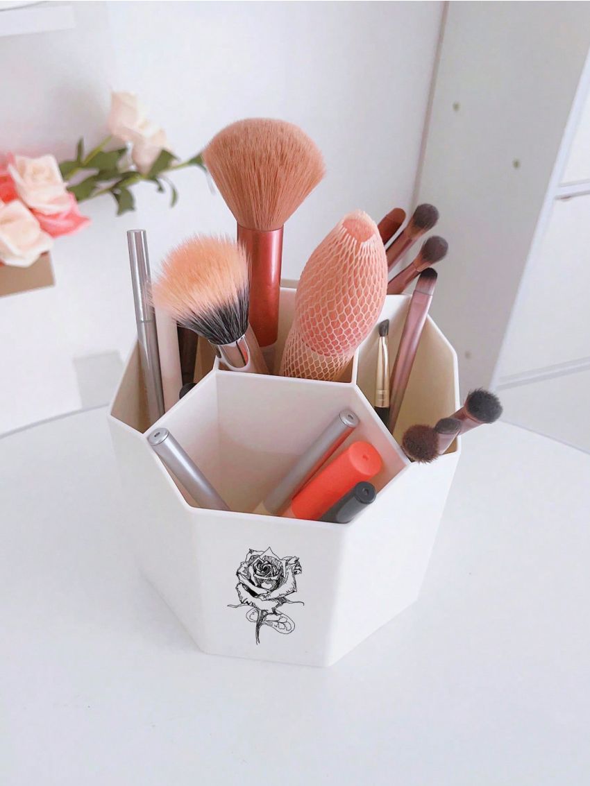 Cassi Walsh Rose Pattern Desk Organizer Holder For Stationery And Makeup Brushes