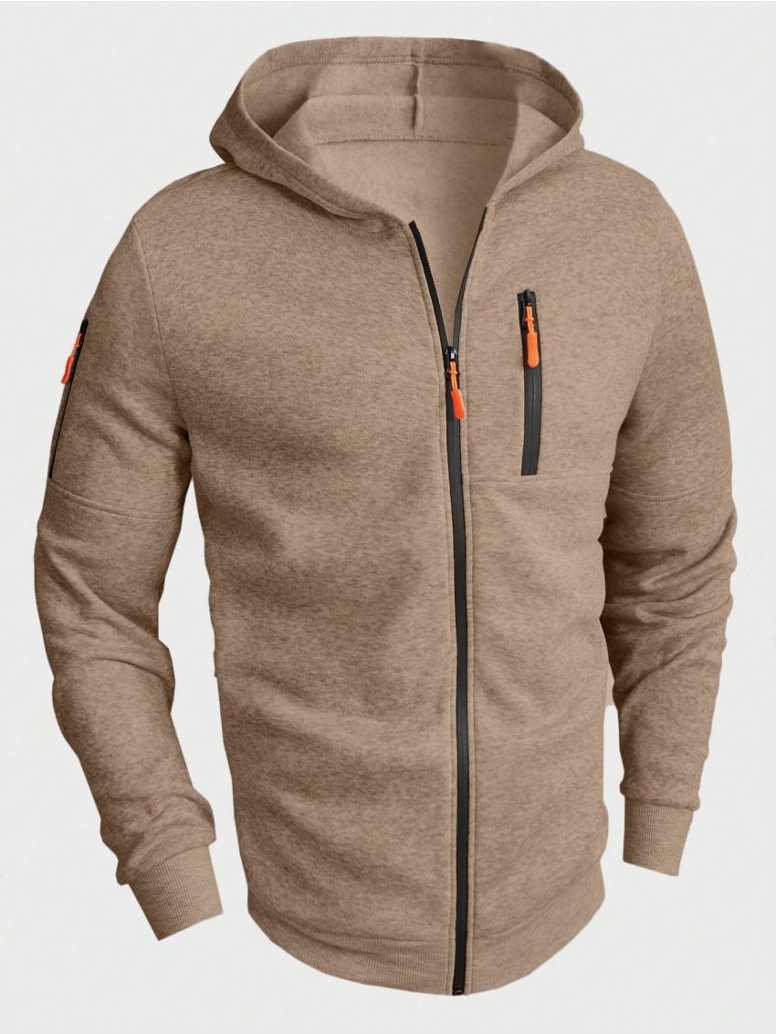 SHEIN Men's Hooded Zip-up Sweatshirt With Front Zipper