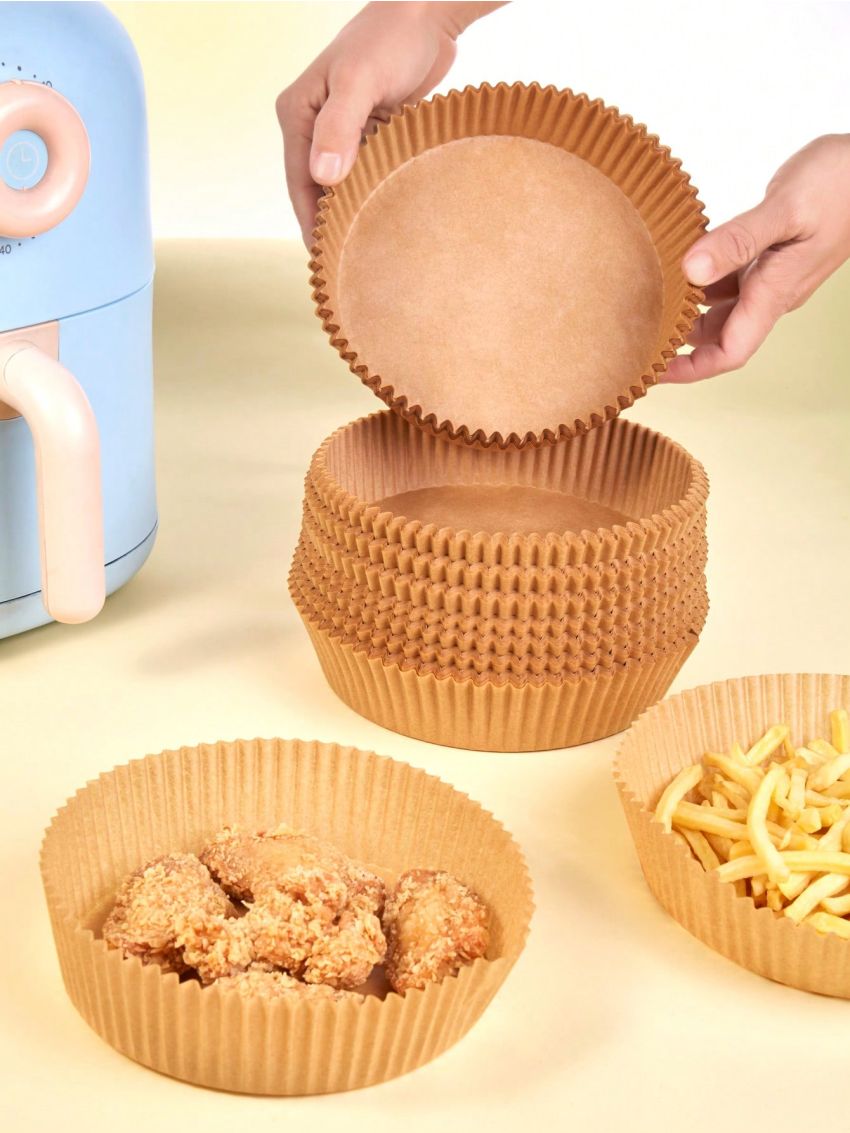 SHEIN Basic living 50pcs Paper Parchment, 8inch Air Fryer Liner ,Non-Stick Parchment Paper in nature color