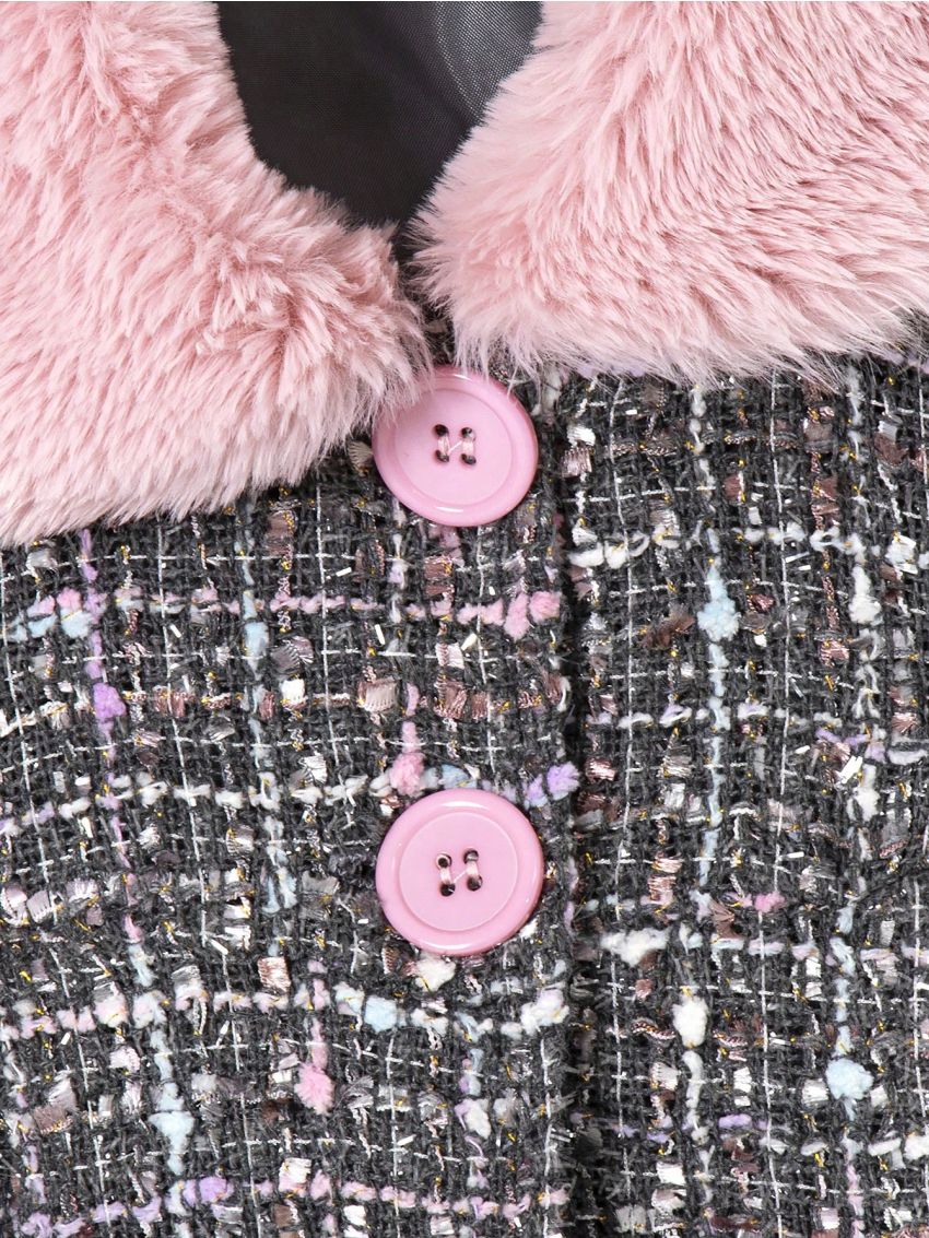 SHEIN Kids QTFun Young Girl Borg Collar Fold Pleated Overcoat