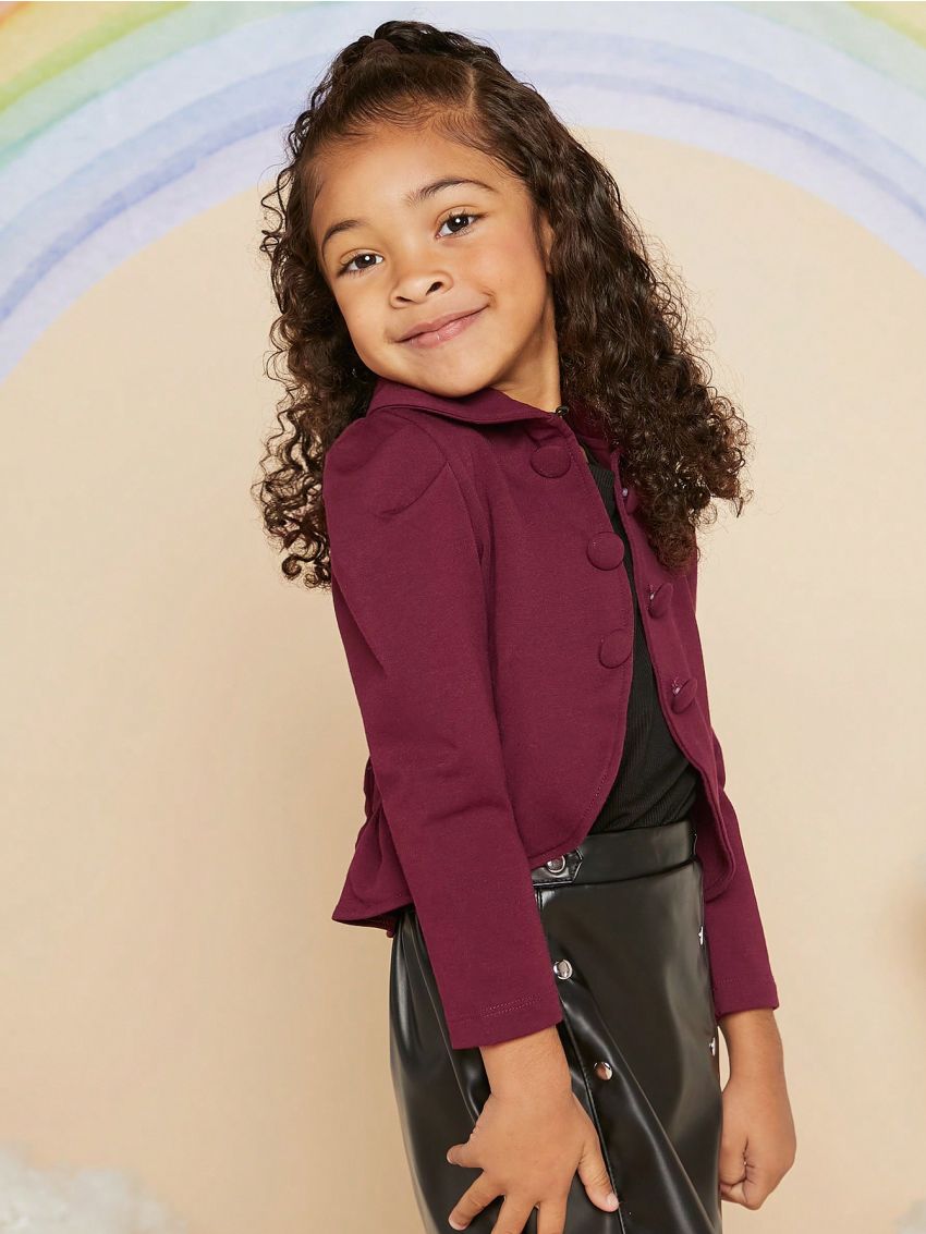 Girls' Bow Knot Back Puff Sleeve Jacket