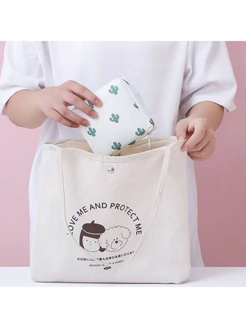 1pc Large Cartoon Sanitary Pad Storage Bag, Portable Cosmetic Lipstick Pouch For Students