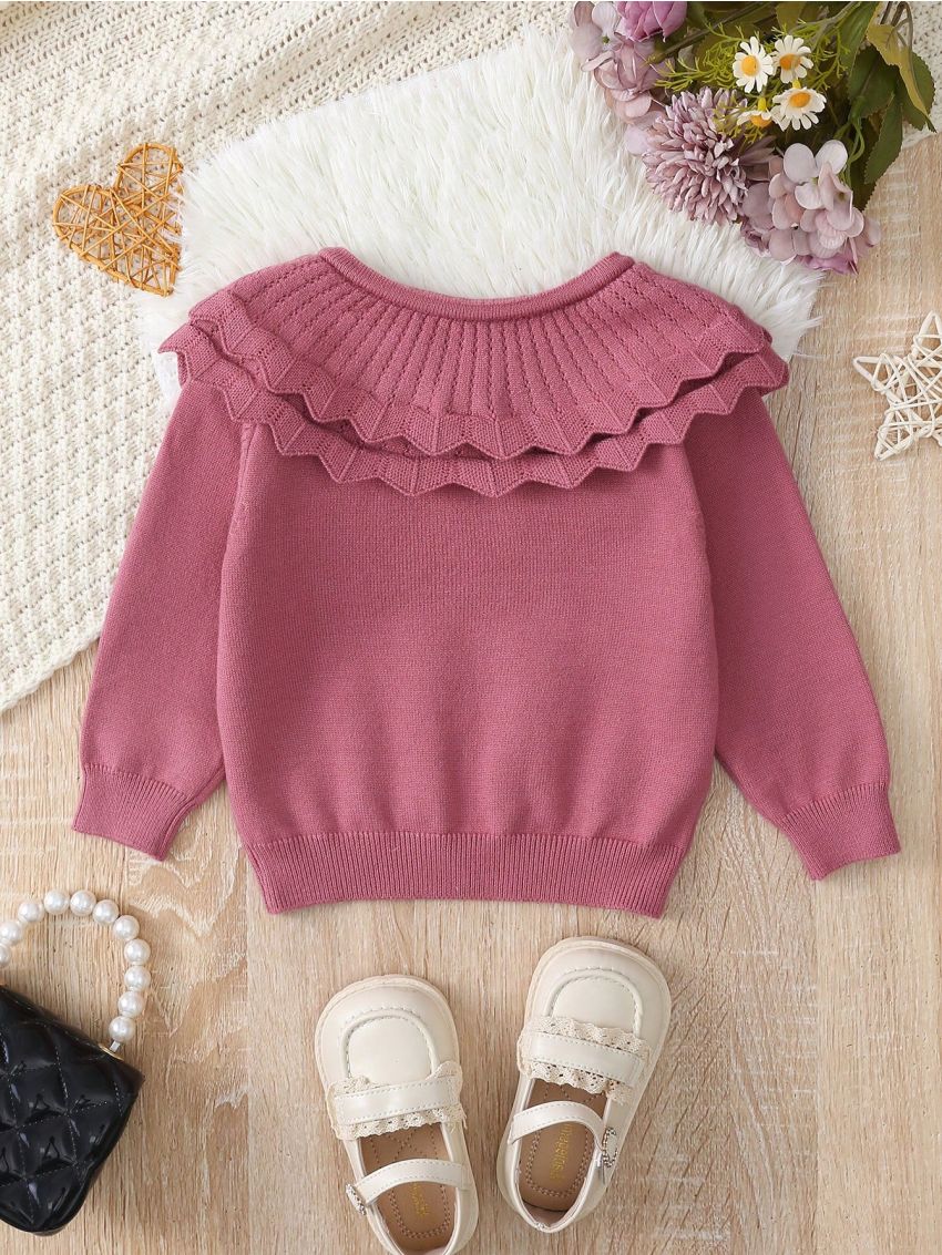 Baby Girls' Knitted Sweater With Ruffled Collar