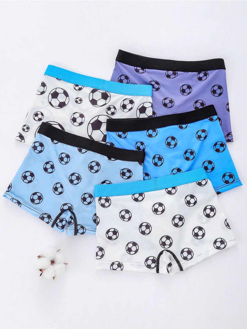 5pcs Football Printed Seamless Boxer Briefs For Tween Boys