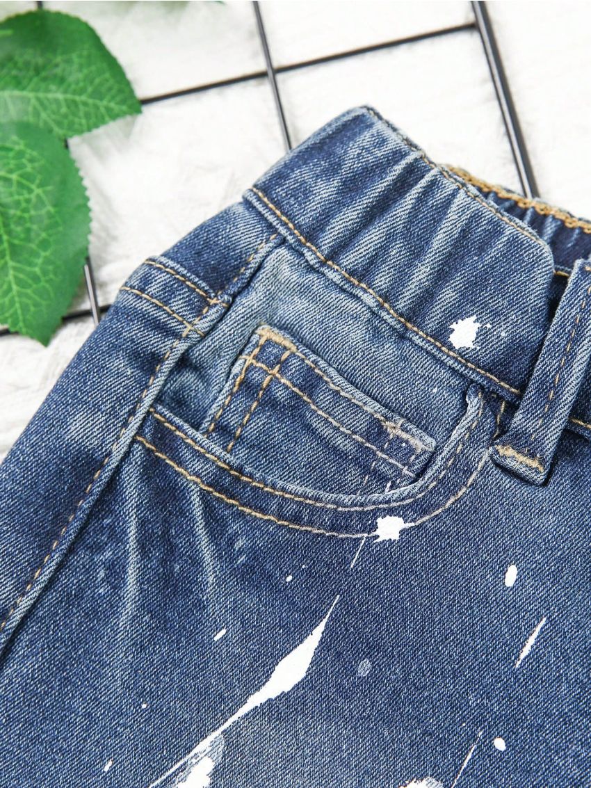 Toddler Boys' Sand Blasting + Printing And Dyeing + Distressed + Embroidered Denim Shorts