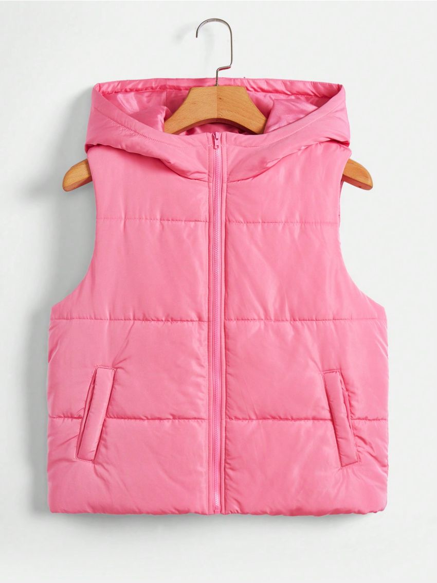 SHEIN Teen Girl Zip Up Hooded Vest Puffer Coat