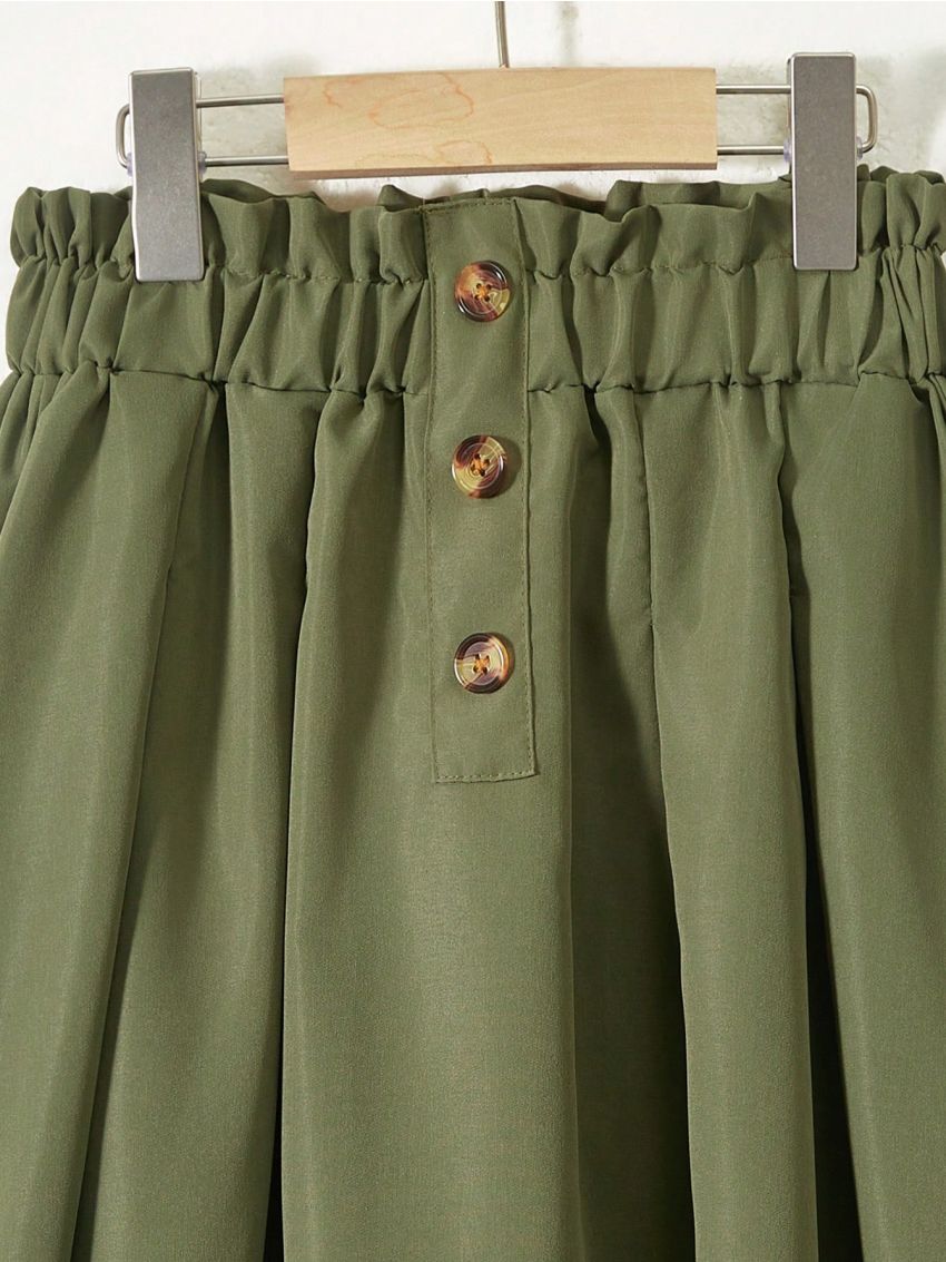 Teen Girls' Paper Bag Waist Button Front Midi Skirt