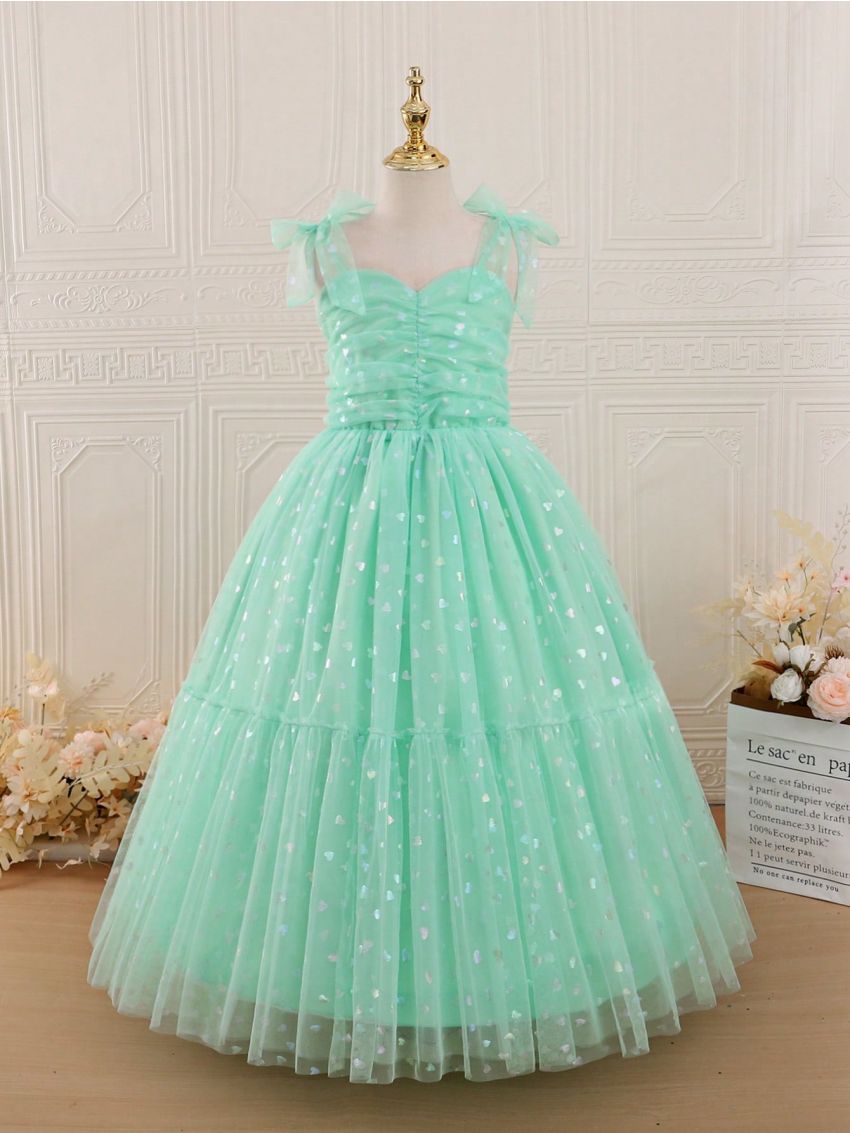 Tween Girls' Romantic & Gorgeous Light Green Spaghetti Straps Maxi Evening Dress For Party, Performance, Birthday Party, Etc. Autumn