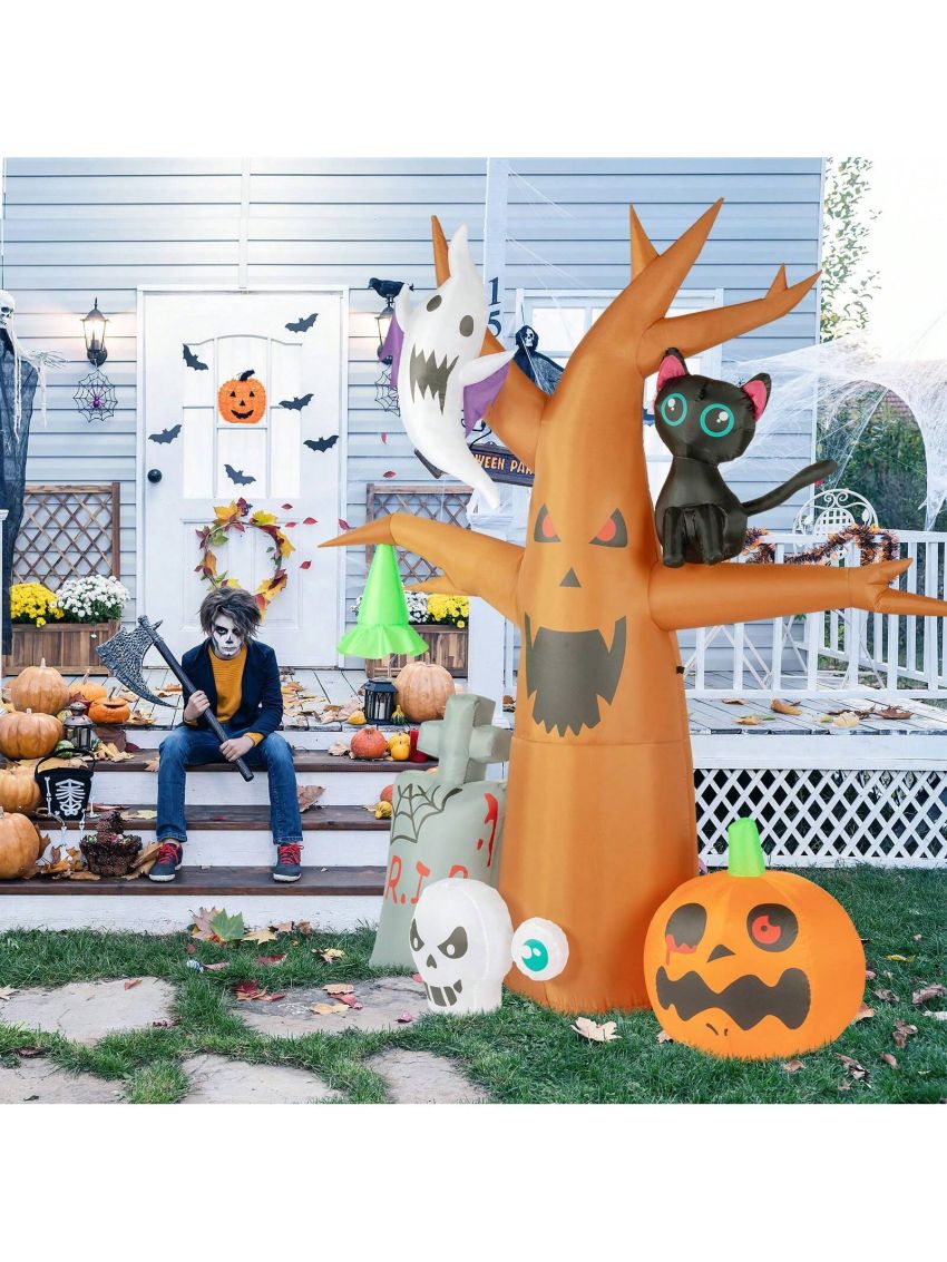 8 FT Halloween Inflatables Tree with Ghosts Pumpkin Tombstone, Inflatable Halloween Decorations  with Built-in  LEDs , Blow Up Yard Decorations for Garden Yard Lawn