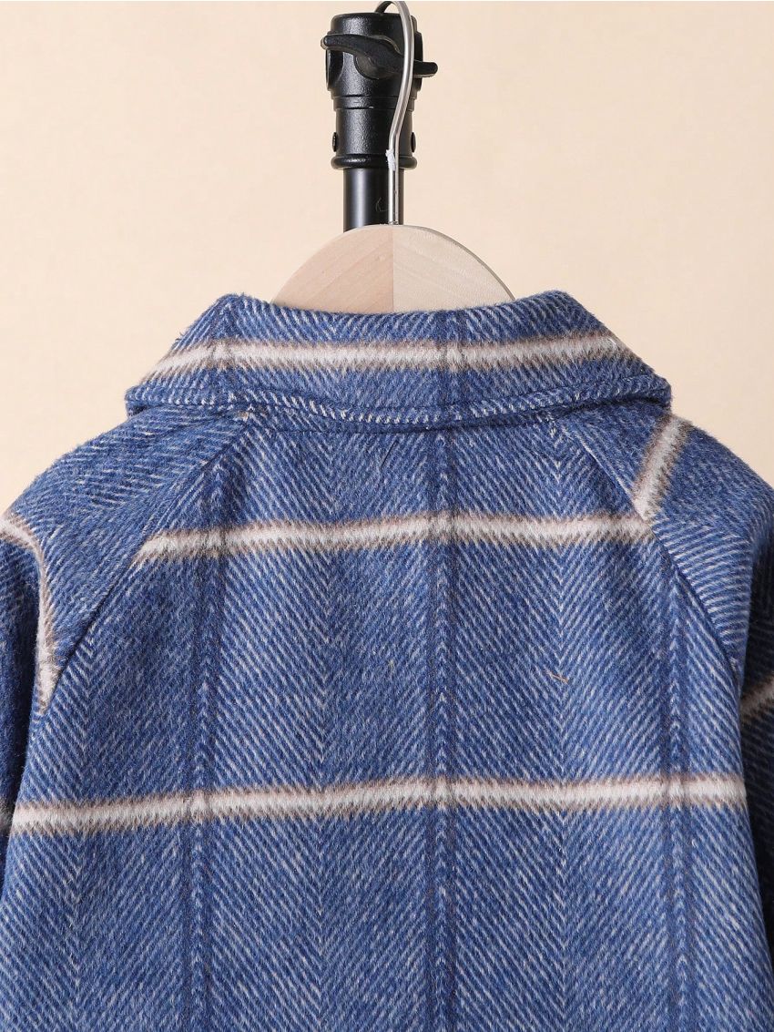 Young Boy Plaid Print Raglan Sleeve Flap Pocket Thermal Lined Overcoat