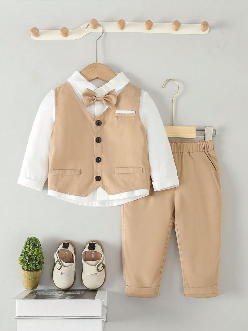Baby Boys' Vest And Pants Suit, 2pcs/set (shirt Not Included)