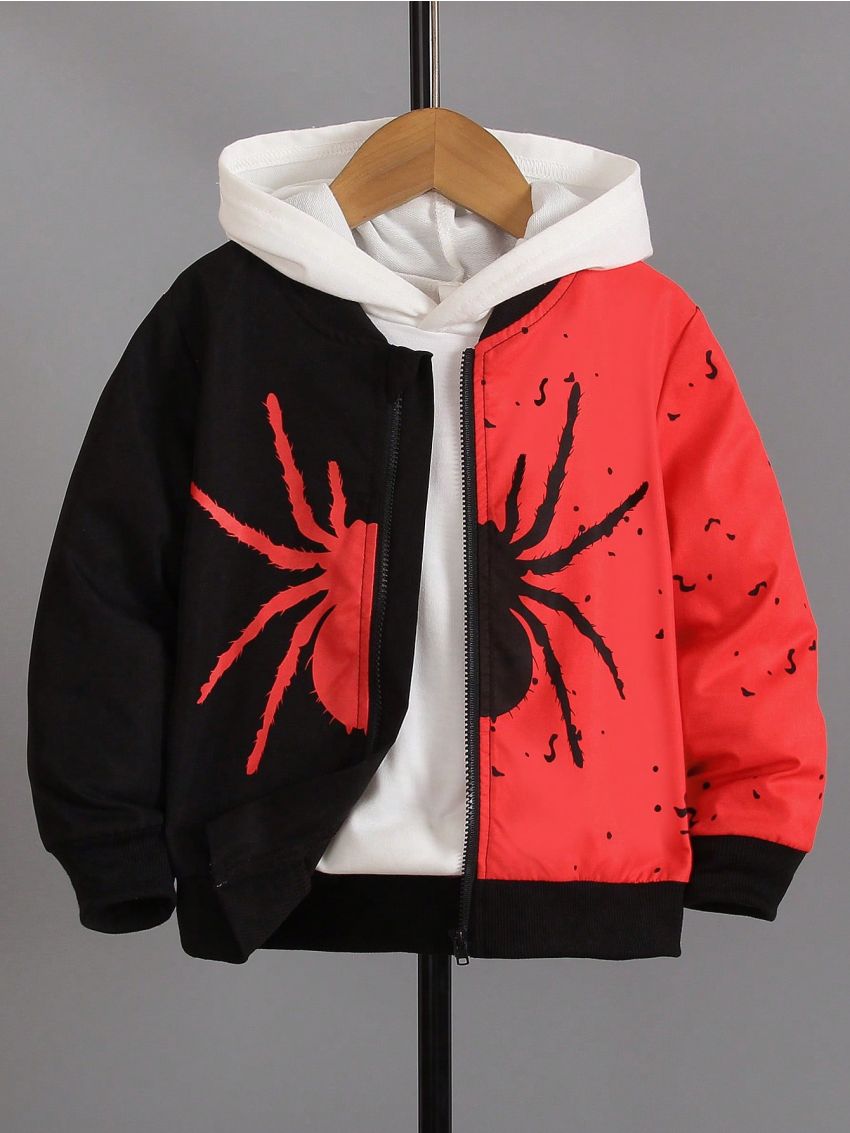 SHEIN Boys' Casual Long Sleeve Spider Printed Jacket