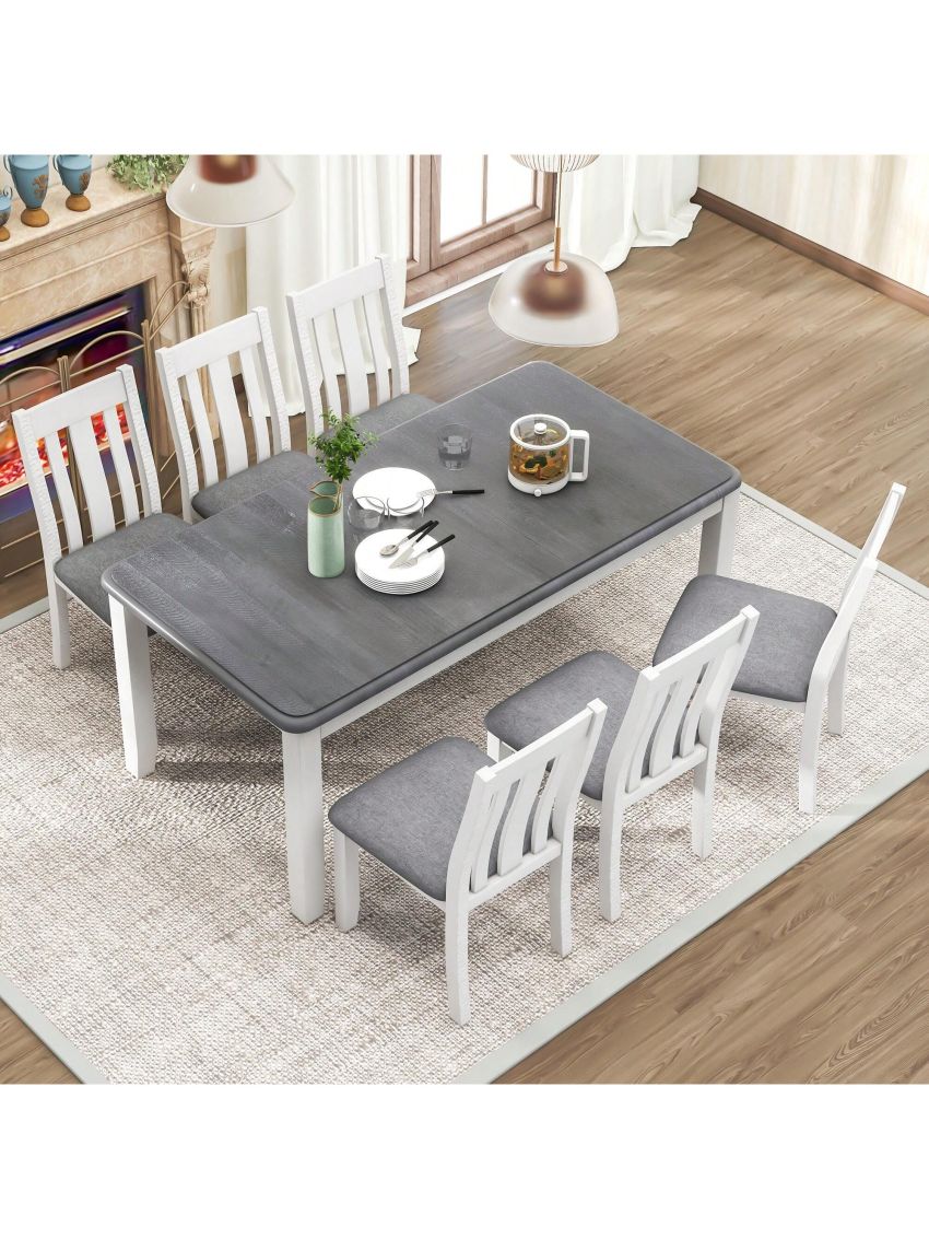 Nestfair Retro 7-Piece Dining Table Set with Extendable Table and 6 Upholstered Chairs